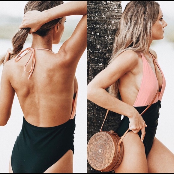 NWT Cupshe One-piece Pink & Black Halter Swimsuit ☀️ - Picture 2 of 10